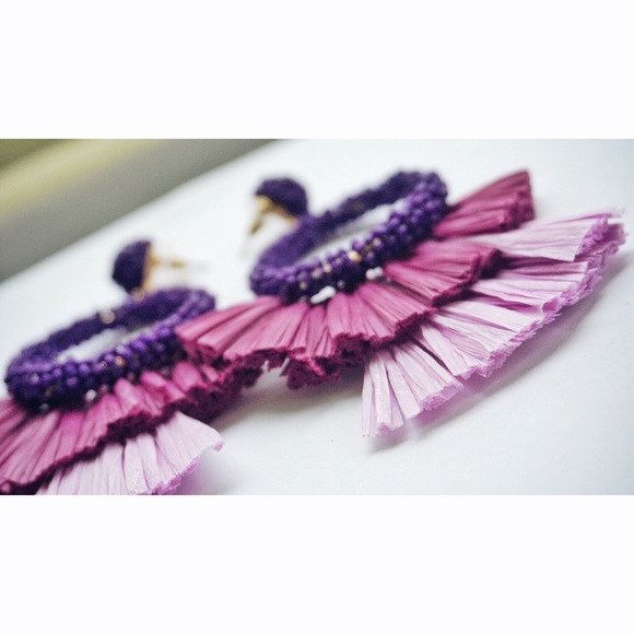 NEW! Lilac Acrylic Beaded Tassel Hoop Earrings - Picture 10 of 11